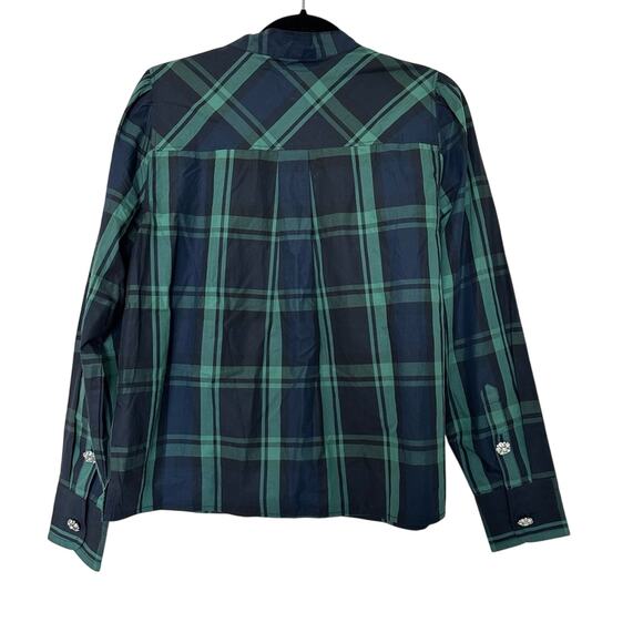 J. Crew Blouse Womens Small Tartan Top Jeweled Buttons Holiday Preppy Academia - Picture 5 of 5
